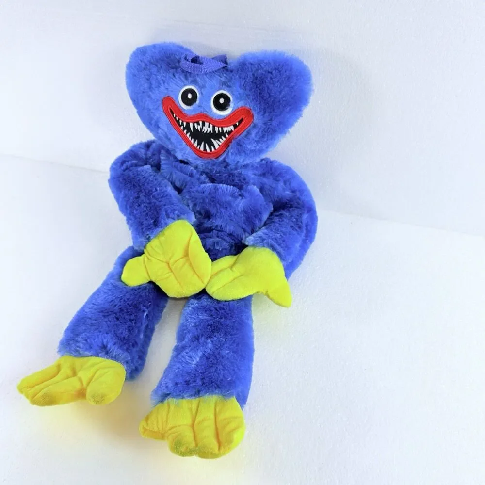 Poppy Playtime Huggy Wuggy Blue Plush Character Backpack Bag Toy Zipper Back